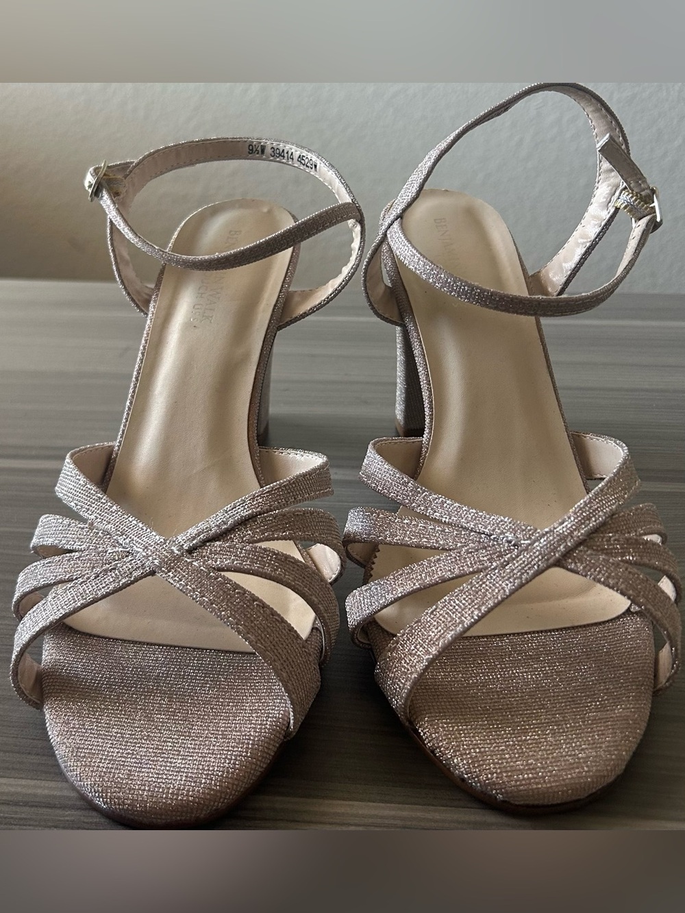 Benjamin Walk Rose Gold Strappy Ankle‑Buckle Heeled Sandals